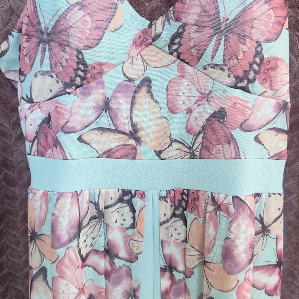 Butterfly Print Dress in Pink and Mint
